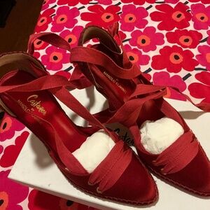 Manolo Blahnik x Castañer high heel espadrille Burgundy color 10 mm size 38